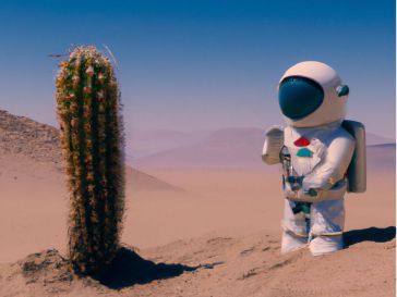 En el desierto de Atacama, un astronauta solitario camina por las dunas buscando su nave espacial perdida. De repente, se encuentra con un cactus parlante que le ofrece ayuda. ¿Lo aceptará?