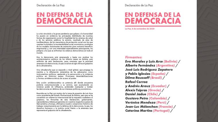 Iglesias, Zapatero, Morales y Correa, entre otros, firman un manifiesto contra el 'golpismo de la ultraderecha'