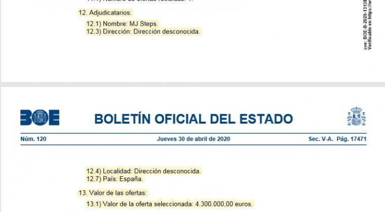 Sanidad contrata un millón de hisopos, por más de cuatro millones de euros, a una entidad con domicilio desconocido