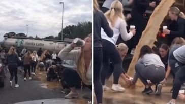Mujeres desatan caos tras derrame de café en camión cisterna