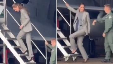Kate Middleton desciende de un avión militar con elegancia y tacones