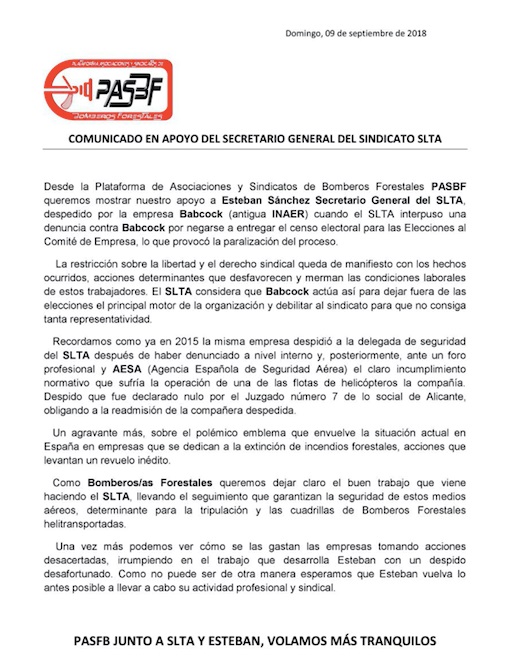 Despedido el Secretario Gral. del Sindicato SLTA