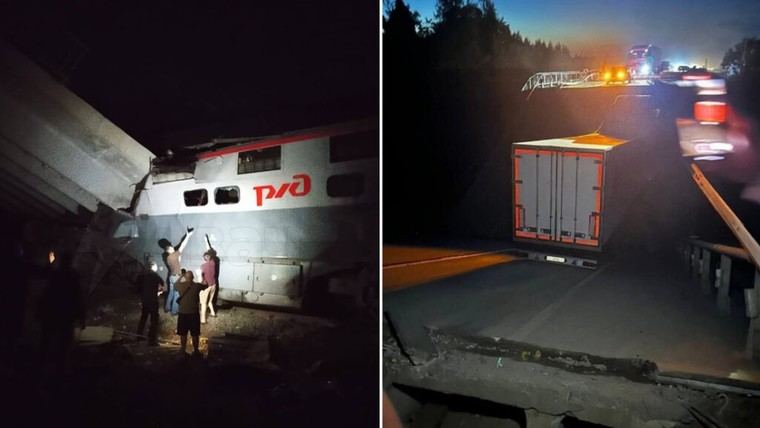 Explosión causa el derrumbe de un puente sobre tren en Rusia, hay víctimas