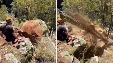Hombre esquiva un tronco volador por milímetros en impactante video