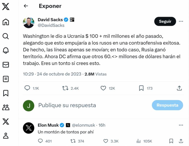 Elon Musk llama tontos a los políticos que siguen enviando armas a Ucrania