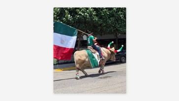 Aficionado pasea un toro para apoyar a la selección mexicana